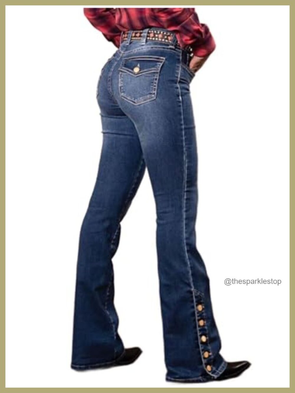 Buttoned Hem Bootcut Jeans Mid Waist Casual Pants